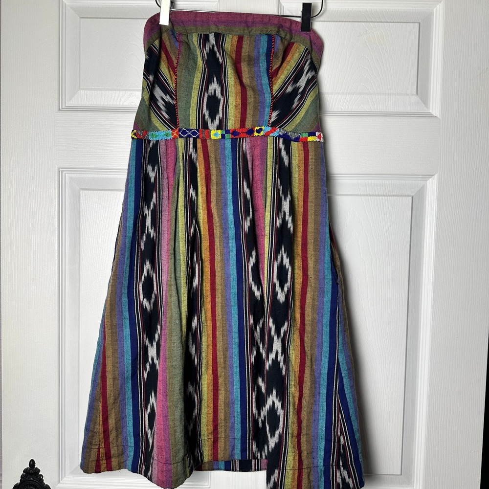Anthropologie Edme & Esyllte Pueblo Ikat Strapless Beaded Striped Midi Dress 6